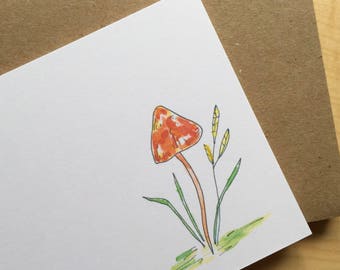 Watercolor Mushroom Flat Note Stationery Set - Red Mushroom Stationery Set - Botanical Note Cards - Set of 8