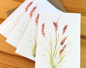 Tarjetas de notas en blanco en caja Golden Sedge: papelería floral de acuarela, juego de 8