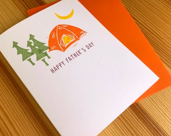 Father's Day Camping Card - Tent Father's Day Card - Hand Printed Happy Father's Day Card