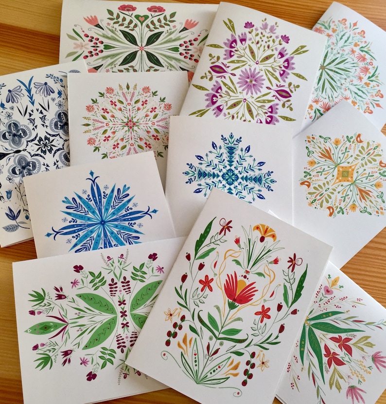 Floral Folk Art Cards Boxed Blank Greeting Cards Etsy UK