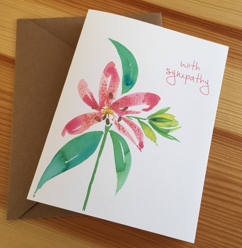 Botanical Sympathy Card Floral Lily Sympathy Note Card Watercolor Stargazer Lily With Sympathy Card