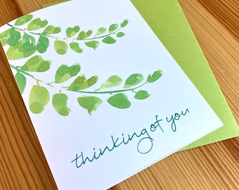 Thinking of You Leafy Branch Note Card - Watercolor Greenery Note Card - Botanical Encouragement Greeting Card