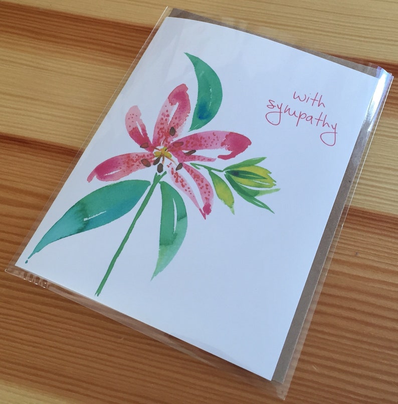 Botanical Sympathy Card Floral Lily Sympathy Note Card Watercolor Stargazer Lily With Sympathy Card