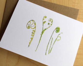 Watercolor Fiddlehead Fern Blank Note Cards - Boxed Blank Botanical Note Cards - Box of 8
