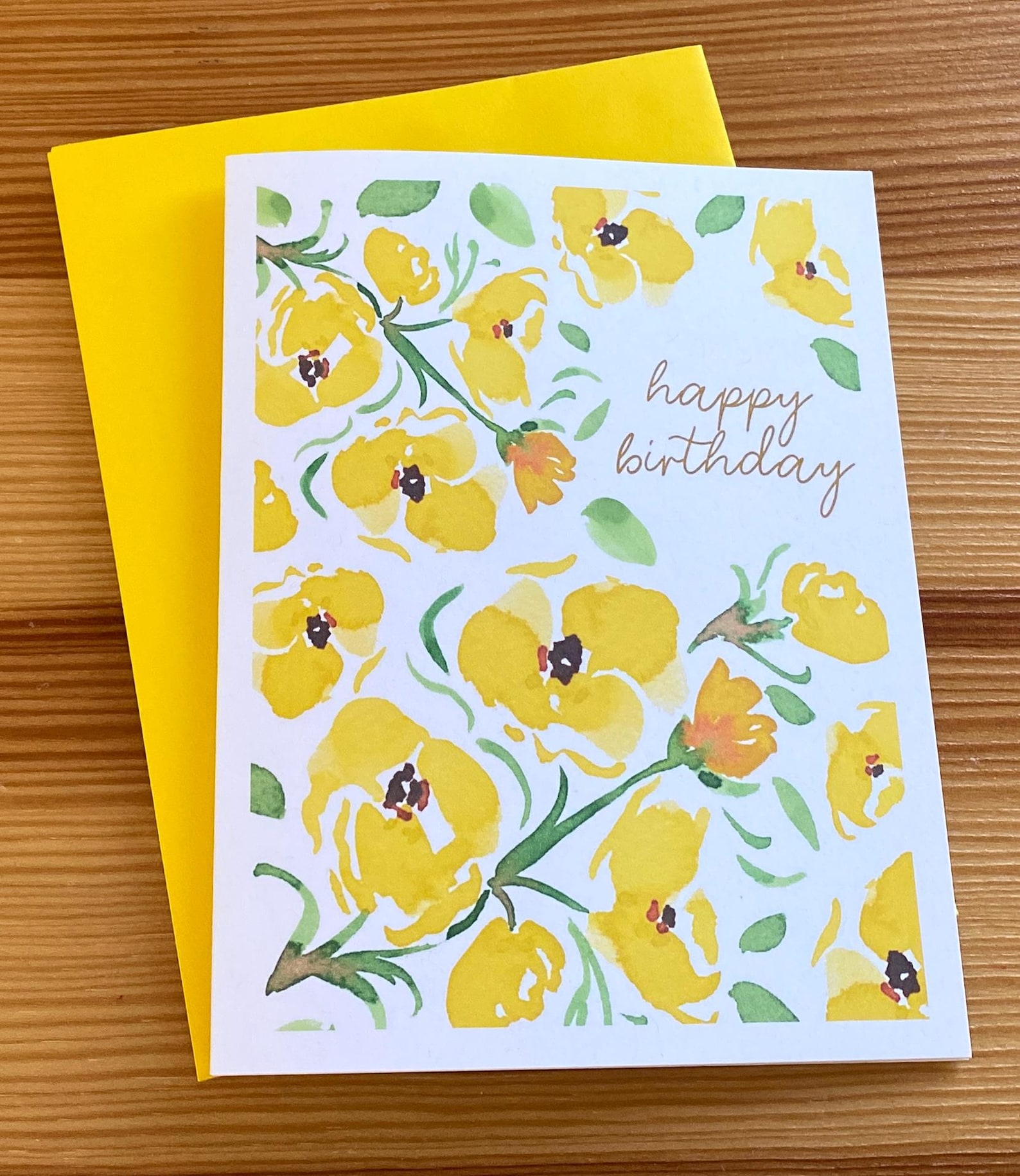 Watercolor Yellow Floral Birthday Card: Botanical Greeting - Etsy