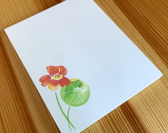 Watercolor Nasturtium Floral Notepad - Small Orange Floral Notepad - 4 x 5 Handmade Botanical Notepad - 40 Sheet Notepad