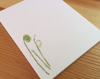 Fiddlehead Fern Notepad - Small Watercolor Fern Notepad - 4 x 5 Handmade Botanical Notepad - Gardener Gift - 40 Sheet Notepad