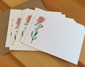 Watercolor Wildflower Flat Note Stationery Set - Candytuft Pink Flowers Note Cards - Set of 8