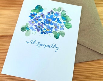 Watercolor Blue Flower Sympathy Card - Floral With Sympathy Note Card - Hepatica Greeting Card