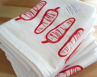 Red Chile Pepper Kitchen Towel - Hand Block Printed Pepper Soft Cotton Flour Sack Towel - Ready to Ship!