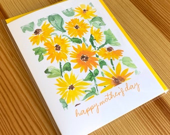 Sunflowers Watercolor Mother's Day Card - Watercolor Flower Mother's Day Card - Yellow Floral Watercolor Greeting Card