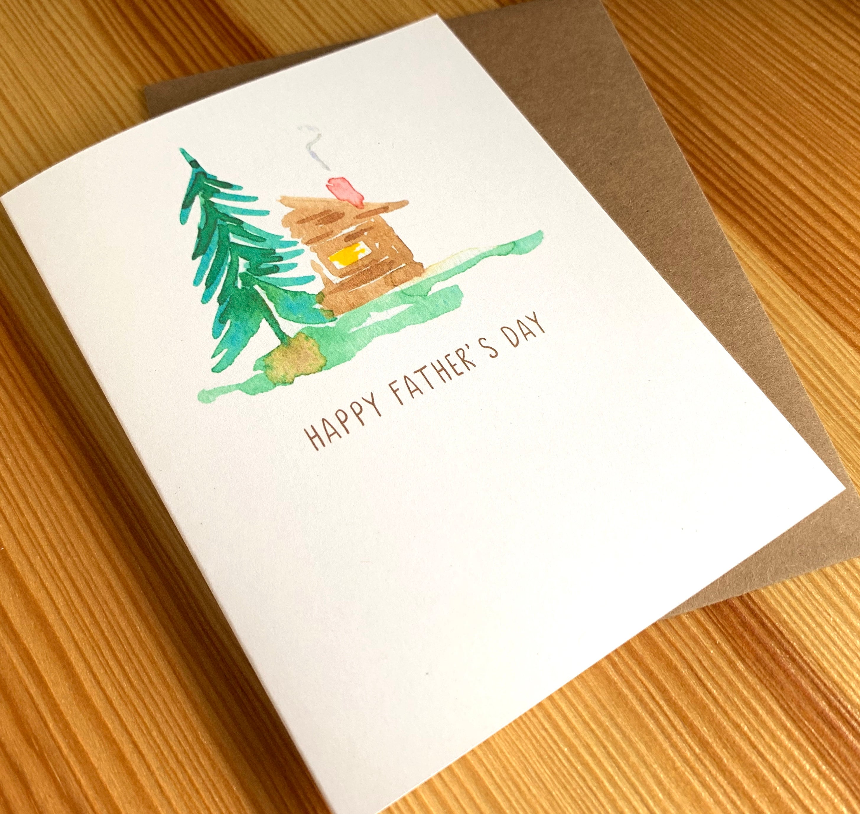 Log Cabin Watercolor Father's Day Card - Happy Father's Day O…