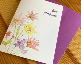 Dear Graduate Flower Bouquet Card - Watercolor Floral Congratulations Graduate Card - Floral Graduation Card for Her