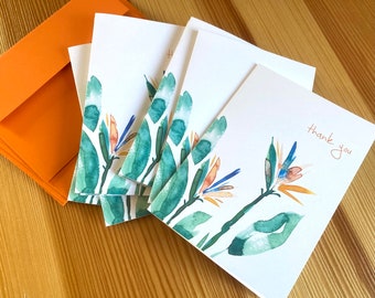 Bird of Paradise Thank You Note Cards - Watercolor Botanical Boxed Thank You Cards - Tropical Floral Note Cards - Box of 8