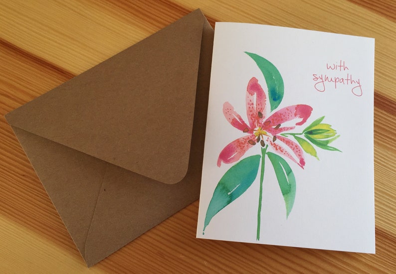 Botanical Sympathy Card Floral Lily Sympathy Note Card Watercolor Stargazer Lily With Sympathy Card