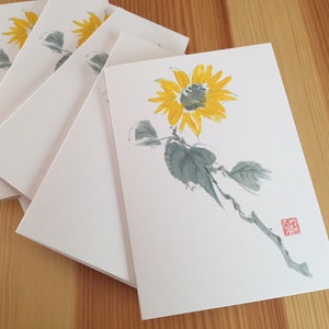 Sunflower Note Cards: Chinese Brush Watercolor Floral Set of 8