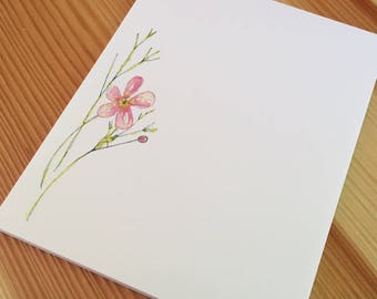 Watercolor Pink Floral Small Notepad - 4 x 5 Handmade Botanical Water Buttercup Stationery - 40 Sheet Notepad