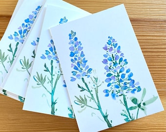 Blue Lupine Blank Note Cards - Watercolor Floral Boxed Note Cards - Box of 8