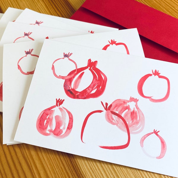 Pomegranate Note Cards - Jewish New Year Note Cards - Watercolor Pomegranate Boxed Folded Note Cards - Box of 8