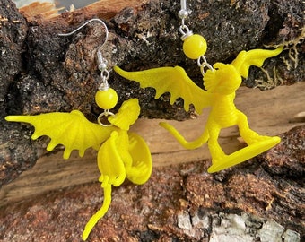 FHS Dragon earrings in yellow OOAK