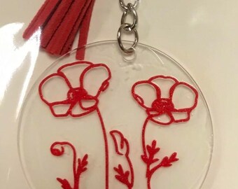 Acrylic Poppy Keyring Hand drawn