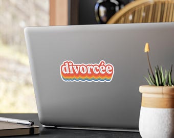 Retro regnbågsfärgad skilsmässoklistermärke: Feministisk vinyldekal för laptop, vattenflaska