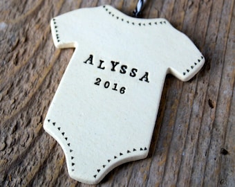 Personalized Baby Onesie Pottery Ornament - 2-3 weeks for delivery - Free Domestic Shipping for Ornaments