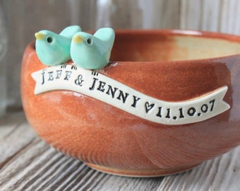 Handmade Custom Love Bird Anniversary Bowl - Made-To-Order - 4 to 6 Weeks for Delivery - Wedding Gift - Anniversary Gift