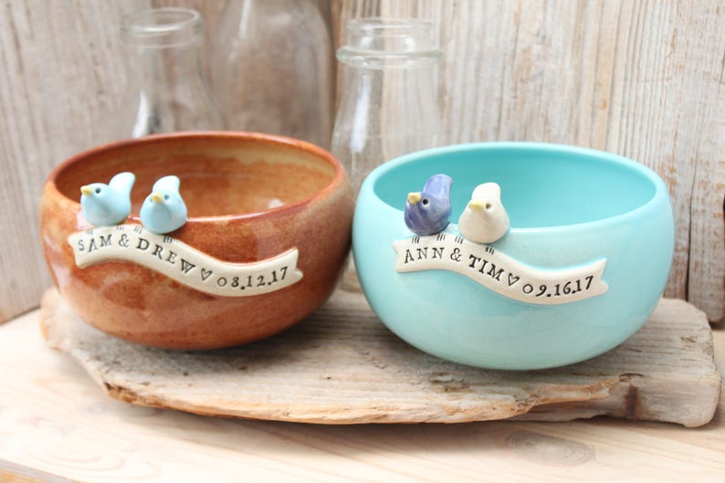 Handmade Custom Love Bird Anniversary Bowl Made-To-Order 4 to 6 Weeks for Delivery Wedding Gift Anniversary Gift image 2