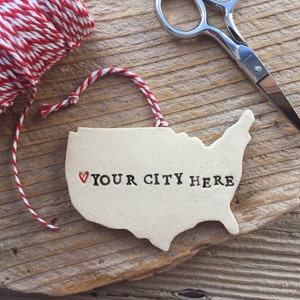 Custom City Ornament - Custom Made Pottery 2-3 weeks to ship - Free Domestic Shipping for Ornaments