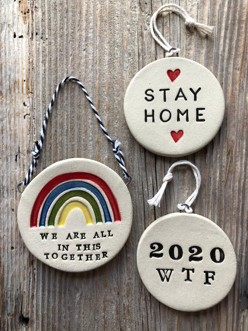 Handmade Pottery Stay Home Wall Plaque or Ornament Mothers Day Gift Free Domestic Shipping 1-2 weeks for delivery Mother/'s Day