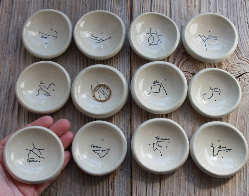 Small Zodiac Constellation Pottery Ring Dish 3-5 Days to be ready to ship Zodiac Birthday Gift Capricorn Gift, Aquarius Gift image 2