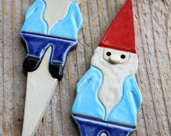 Handmade Pottery Gnome Garden Stake, Magnet or Ornament - Made-To-Order 2 Weeks to Ship Out - Garden Gnome Stake - Mother's Day Gift