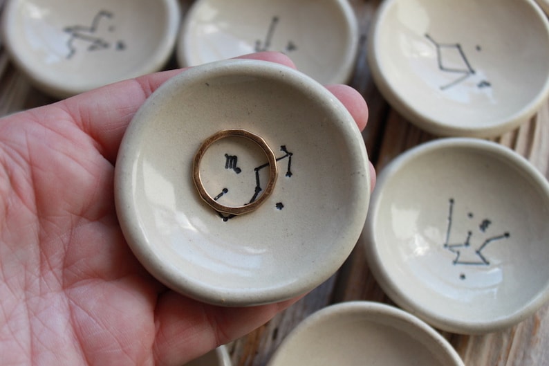 Small Zodiac Constellation Pottery Ring Dish 3-5 Days to be ready to ship Zodiac Birthday Gift Capricorn Gift, Aquarius Gift image 4