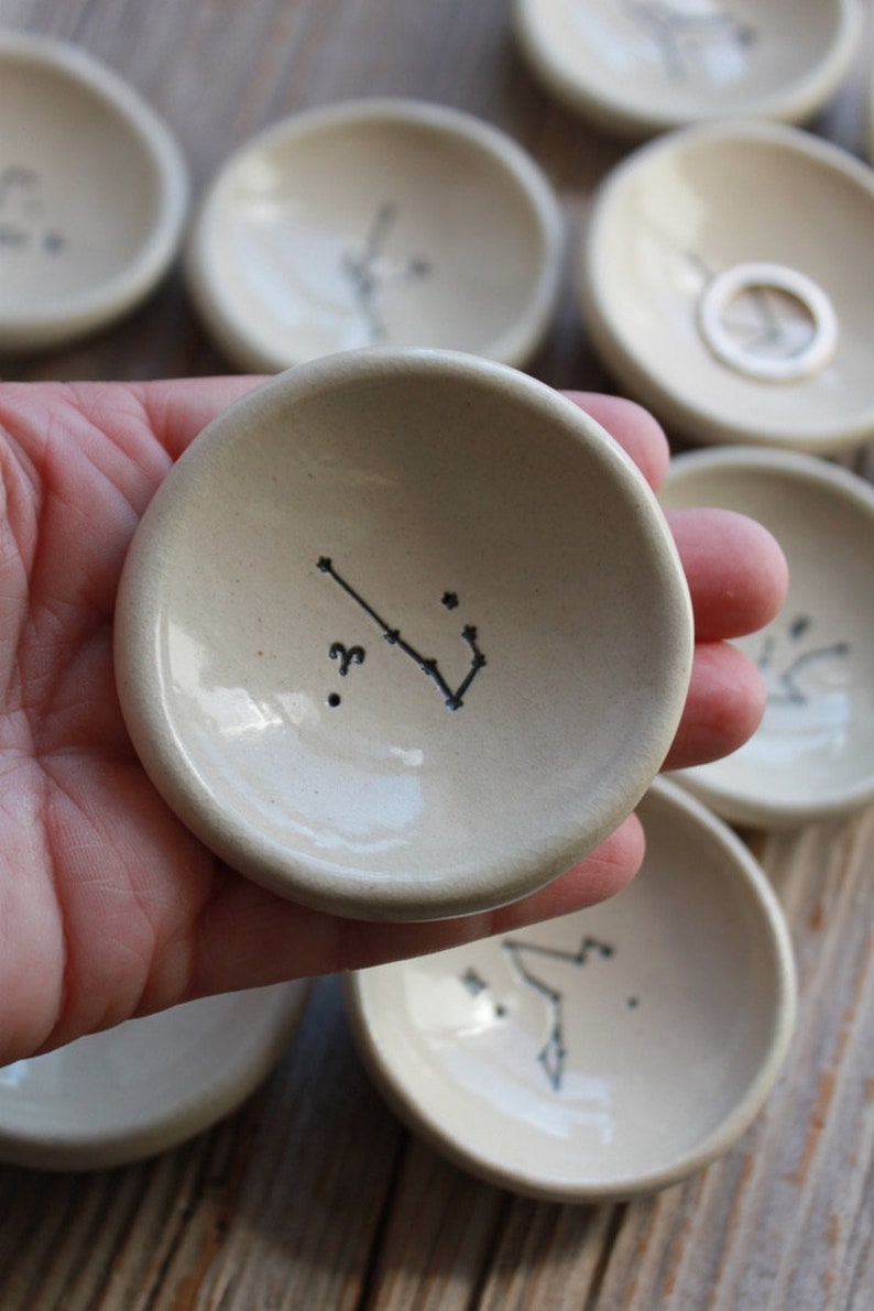 Small Zodiac Constellation Pottery Ring Dish 3-5 Days to be ready to ship Zodiac Birthday Gift Capricorn Gift, Aquarius Gift image 6