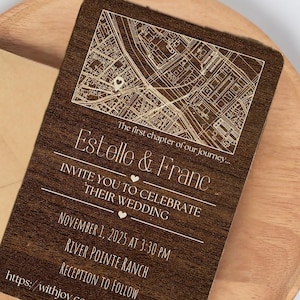 Faire-part de mariage en bois personnalisé avec la carte de votre histoire d'amour | de mariage personnalisée gravée | Cadeau de mariage en bois intemporel