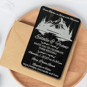 Aimant réservez cette date pour mariage en montagne rustique - Faire-part en bois personnalisé pour les amoureux de la nature - Souvenir de mariage gravé personnalisé