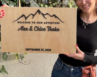 Rustic Mountain Wedding Guest Book: Personalized Wooden Sign