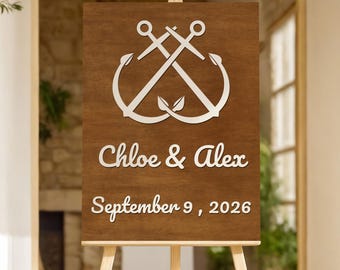 Personalized Nautical Wedding Welcome Sign: 3D Layered Wood, Coastal Decor