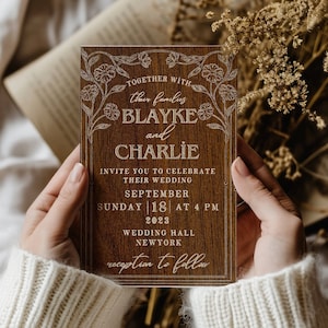Terracotta Wood Wedding Invitations | Personalized Wooden Wedding Invitation Set | Wooden Save the Date | Country &Forest Weddings Invite