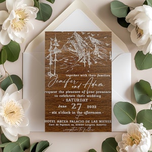 Trouwkaarten berghout | Gepersonaliseerde houten trouwkaartset | Houten Save the Date | Terracotta en bloemenhuwelijksuitnodiging