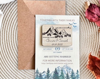 Rustic Mountain Wedding Save the Date Magnet: Woodsy Forest Invitation