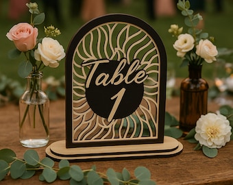 Boho Arch Wooden Table Numbers: Laser Cut Wedding Reception Decor
