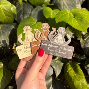 Rustic Anchor Save the Date Magnet: Engraved Wood Nautical Wedding Favor