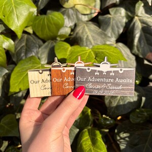 Airplane Save the Date Magnet – Destination Wedding Favor for Travel Lovers – Custom Wood Magnet for Adventure Themed Wedding Keepsake