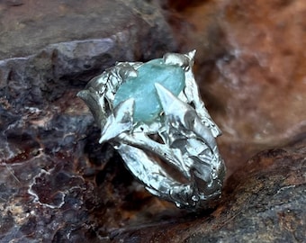 Green Kyanite Spiky Ring: Abstract Soldered Metal Jewelry