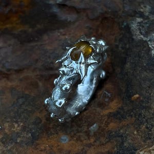 Spiky Yellow Tourmaline Ring: Abstract Soldered Metal Jewelry