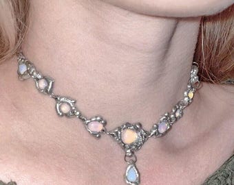 Liquid Metal Opalite Choker: Y2K Fairycore Necklace