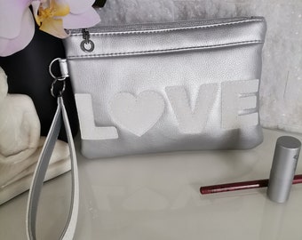 Elegante Clutch, Clutch aus Kunstleder, elegante Abendtasche, Hochzeitstasche, Party Clutch, Kosmetiktasche, silber