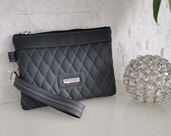 Clutch, aus Kunstleder in dunkelgrau, elegante Abendtasche, elegante Clutch, Party - Tasche, Kosmetiktasche